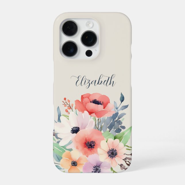 Funda Para iPhone Custom Name Watercolor Floral Anemone (Reverso)