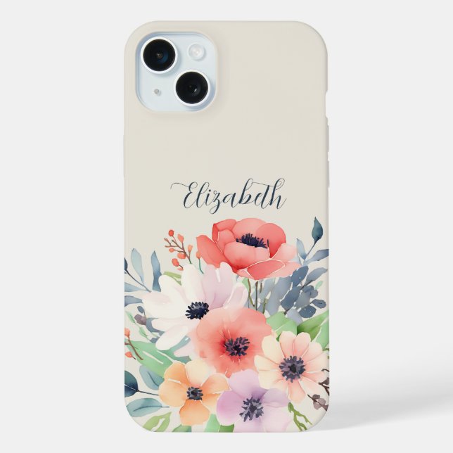 Funda Para iPhone Custom Name Watercolor Floral Anemone (Reverso )