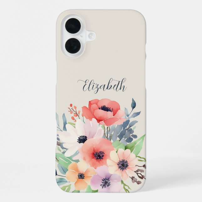 Funda Para iPhone Custom Name Watercolor Floral Anemone (Reverso )