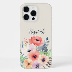 Funda Para iPhone 16 Pro Max Custom Name Watercolor Floral Anemone