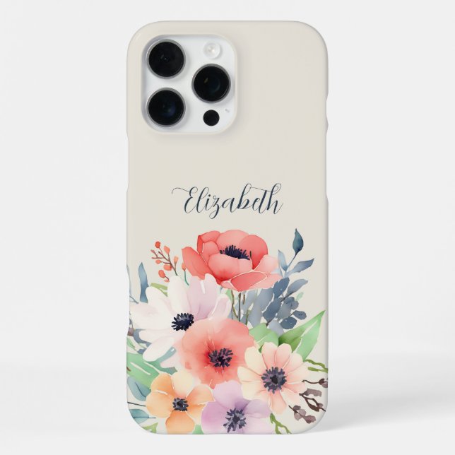 Funda Para iPhone Custom Name Watercolor Floral Anemone (Reverso )