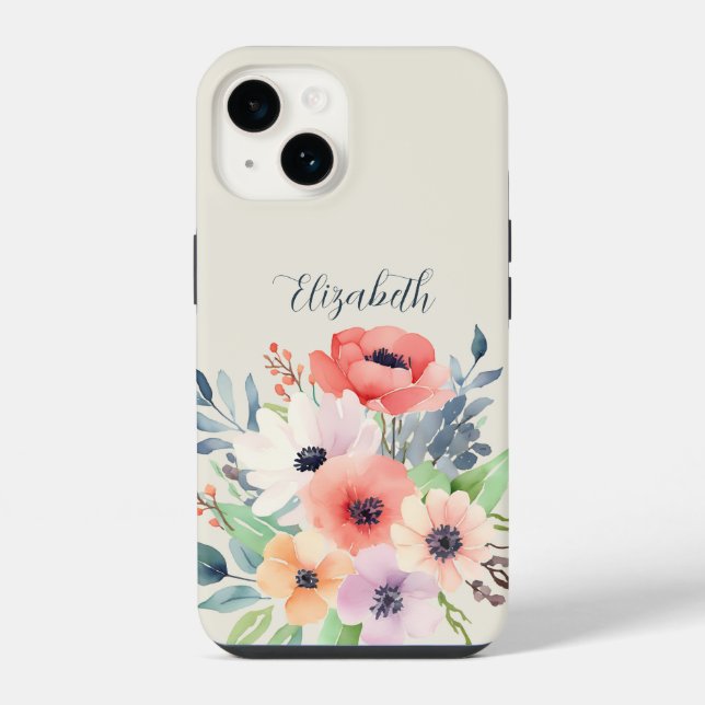 Funda Para iPhone Custom Name Watercolor Floral Anemone (Reverso )
