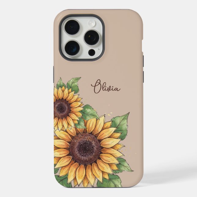Funda Para iPhone Custom Name Watercolor Sunflower Rustic (Reverso )