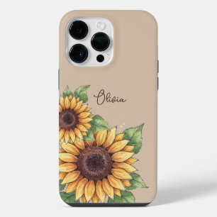 Funda Para iPhone 14 Pro Max Custom Name Watercolor Sunflower Rustic