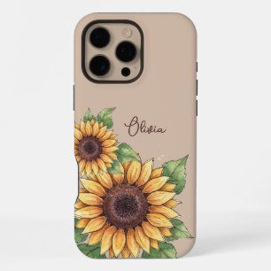 Funda Para iPhone 16 Pro Max Custom Name Watercolor Sunflower Rustic