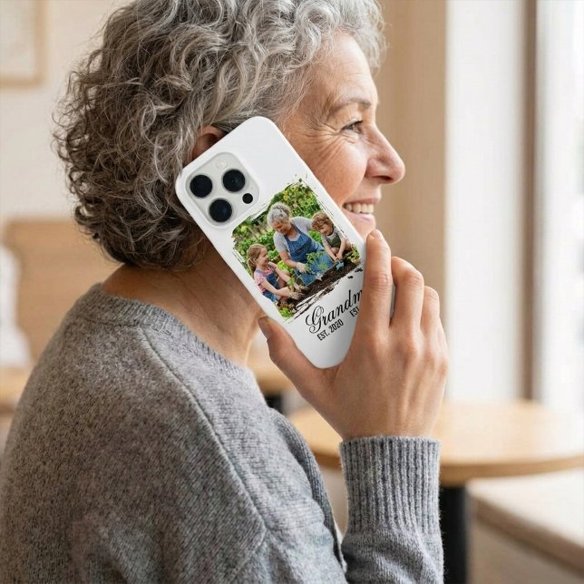 Funda Para iPhone Custom Photo Grandma Established Elegant Script (Custom Photo Grandma Established Elegant Script iPhone Case)