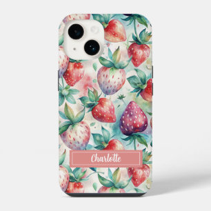 Funda Para iPhone 14 Custom Watercolor Fresh Strawberries