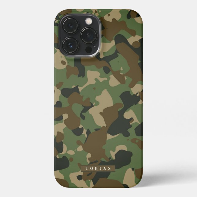 Funda Para iPhone Customizable Name Camouflage Military Kaki Brown (Reverso )