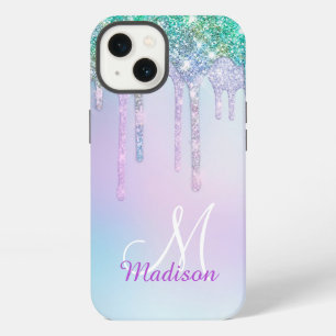 Cute Aqua Turquesa Unicornio Brillo Gotea monogram