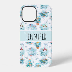 Funda Para iPhone 12 Cute ballenas náuticas patrón acuarela
