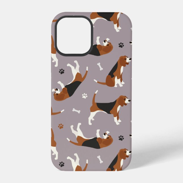 Funda Para iPhone Cute Beagles Paws and Bones Gray (Reverso )