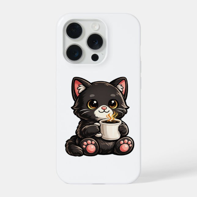 Funda Para iPhone Cute Black Cat with Coffee (Reverso )
