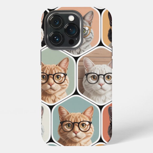 Funda Para iPhone Cute Cat Faces with Glasses  (Reverso )