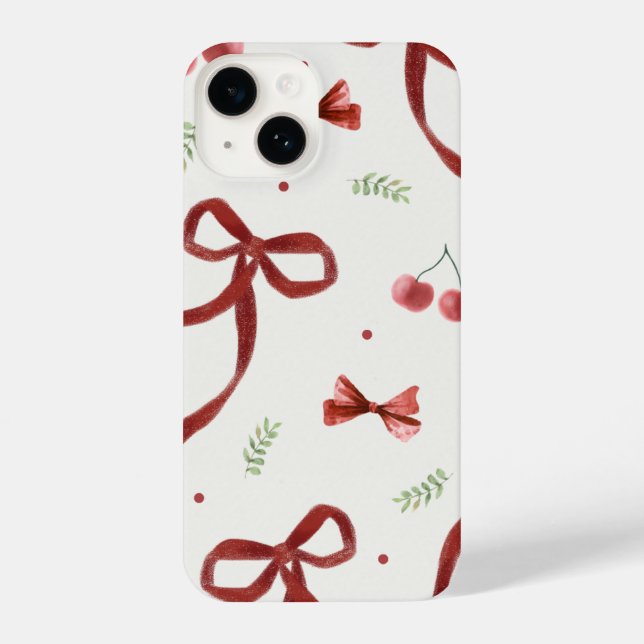 Funda Para iPhone Cute Cherry & Red Ribbon Pattern Phone Case (Reverso )