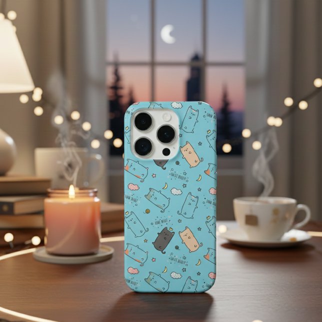 Funda Para iPhone Cute & Cozy Sleepy Cat Dreams Pattern iPhone case (Subido por el creador)