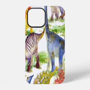 Funda Para iPhone 12 Cute Dinosaurios Acuarela Arte Sin Marea