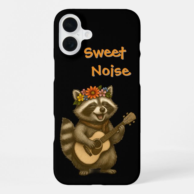 Funda Para iPhone Cute floral Crown Raccoon tocando música de guitar (Reverso )