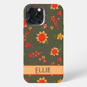 Funda Para iPhone 13 Pro Max Cute Floral Vintage Nombre Personalizado de Moda