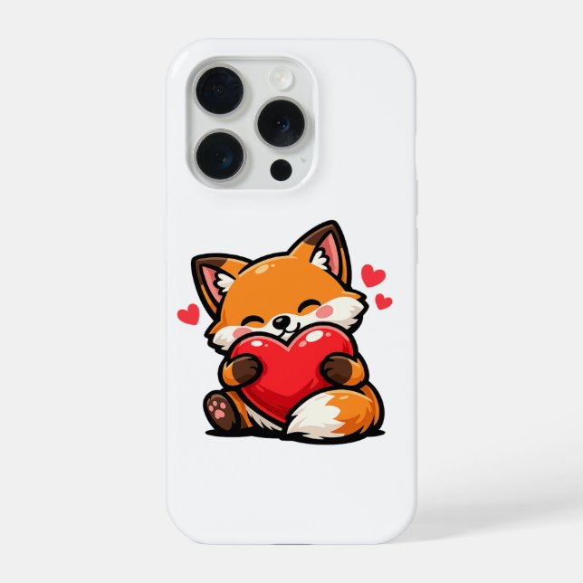 Funda Para iPhone Cute Fox Hugging Heart – Kawaii Love Animal (Reverso )