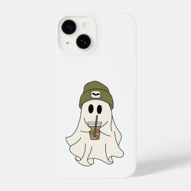 Funda Para iPhone Cute Ghost with Beanie & Drink – Halloween Case  (Reverso )