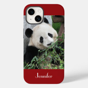Funda Para iPhone 14 Cute Giant Panda Fondo Rojo Oscuro, Nombre,