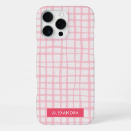 Funda Para iPhone 16 Pro Max Cute Hand-Drawn Modern Pink Grid