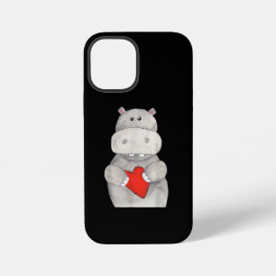 Funda Para iPhone 12 Mini Cute Hippo Hippopotamus Sosteniendo Corazón   Amor