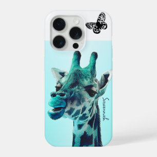 Cute Jirafa Vintage Lamiendo una Mariposa sobre Aq