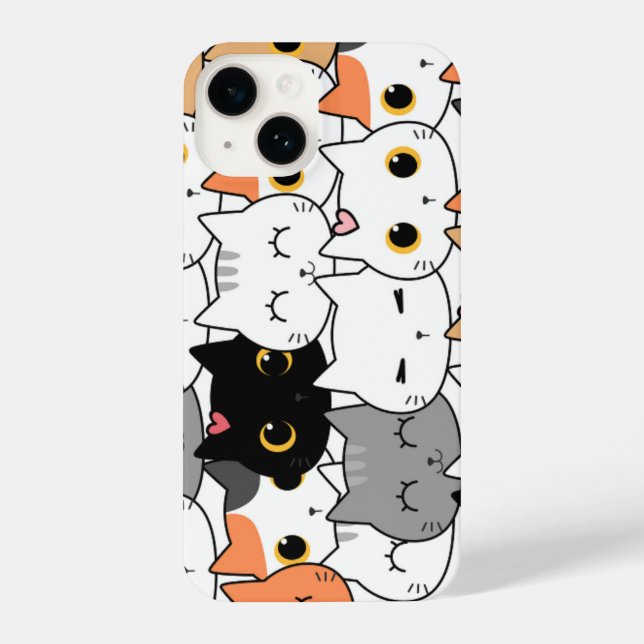 Funda Para iPhone Cute Kawaii Cat Faces Pattern  (Reverso )
