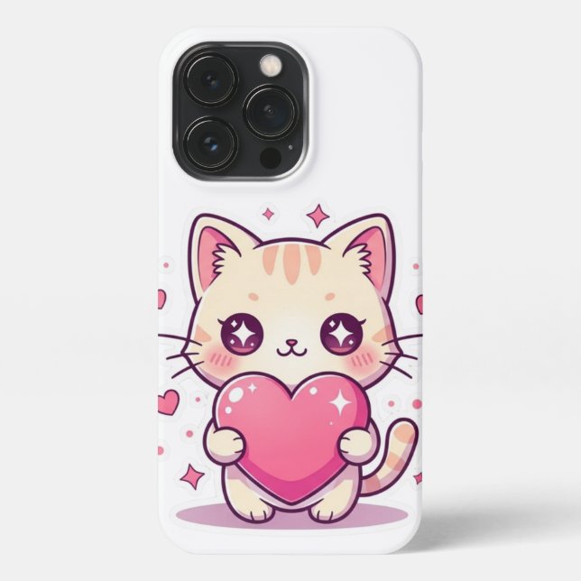 Funda Para iPhone Cute Kitten with Pink Heart - Aesthetic Cat iPhone (Reverso)