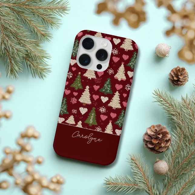Funda Para iPhone Cute Knitted Christmas Tree and Hearts Pattern (Subido por el creador)