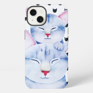 Cute Mamá Bebé Gato Amor Acuarela