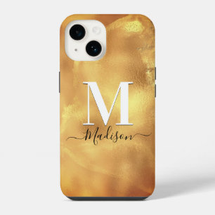 Funda Para iPhone 14 Cute monograma de arte en mármol dorado femenino