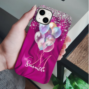 Funda Para iPhone 14 Cute monograma de globo de purpurina plateada fals