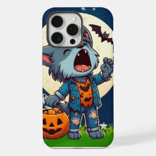 Cute monstruo hombre lobo aullador con calabaza