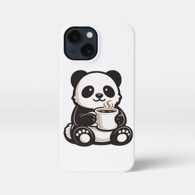 Funda Para iPhone Cute Panda Coffee – Kawaii Panda Holding Coffee  (Reverso )