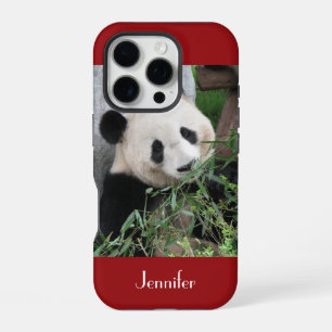 Funda Para iPhone 16 Pro Cute Panda Gigante, Rojo Oscuro, Personalizado con