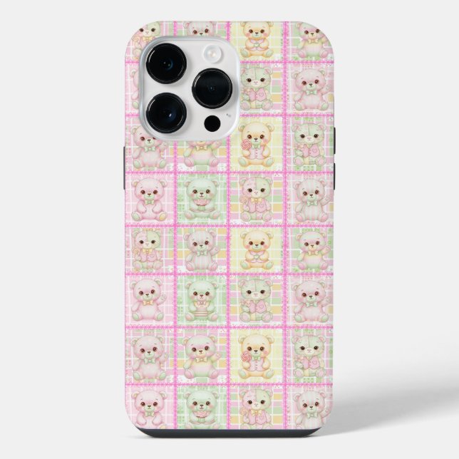 Funda Para iPhone Cute Patchwork Teddy Bear Quilt Seamless (Reverso )