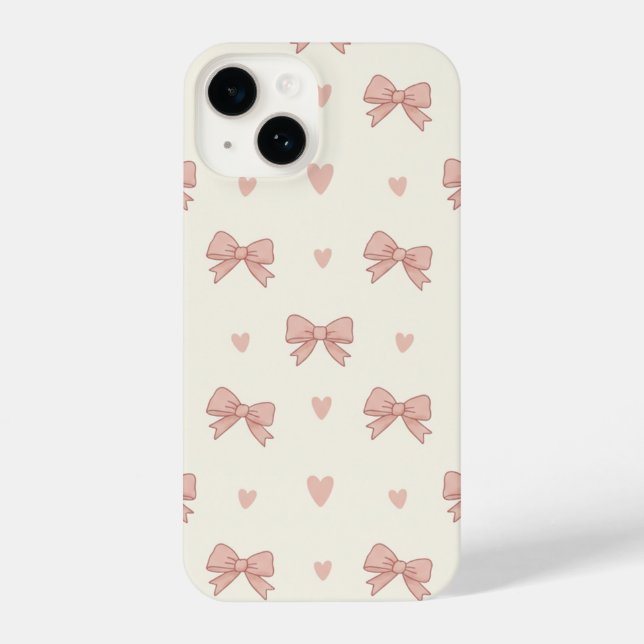 Funda Para iPhone Cute Pink Bow & Heart Coquette AestheticPhone Case (Reverso )