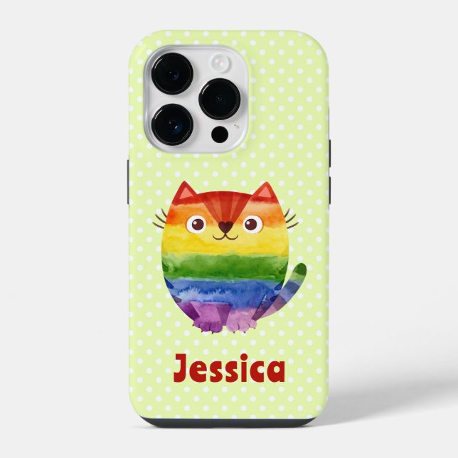 Funda Para iPhone Cute Pride Kitty Acuarela Personalizada   (Reverso )