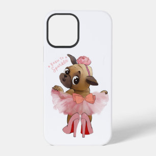 Funda Para iPhone 12 Pro Cute Pug con Tutú Nacido para Brillar Perro Cachor