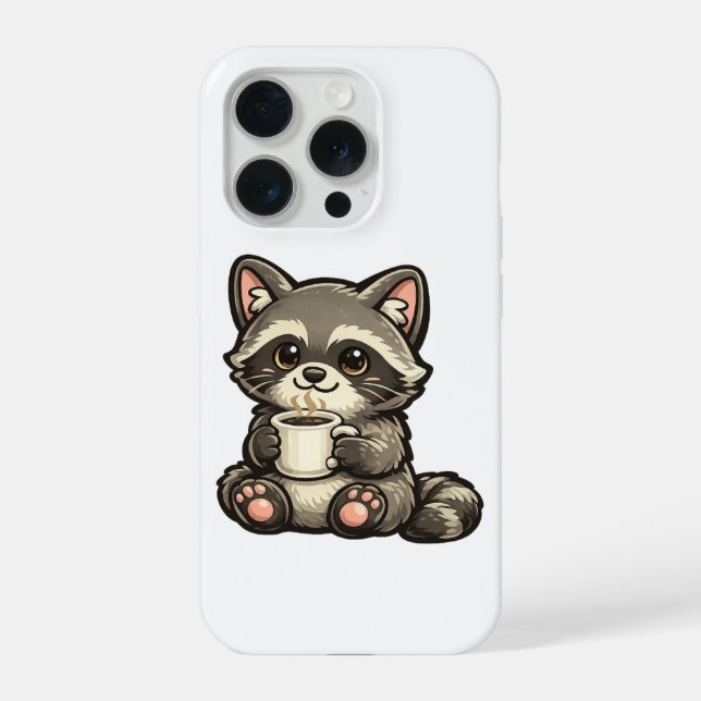 Funda Para iPhone Cute Raccoon with Coffee – Cozy Kawaii Animal (Reverso )