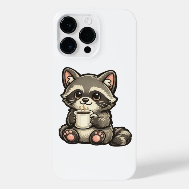Funda Para iPhone Cute Raccoon with Coffee – Cozy Kawaii Animal (Reverso)