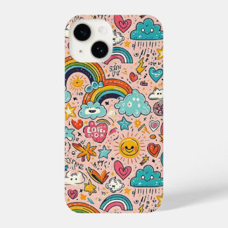Funda Para iPhone 14 Cute Rainbow Doodle Pattern