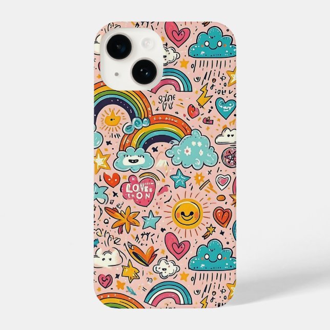Funda Para iPhone Cute Rainbow Doodle Pattern (Reverso )