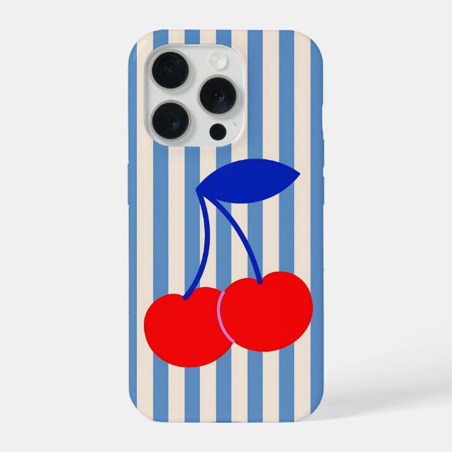 Funda Para iPhone Cute Retro Cherry Stripes (Reverso )