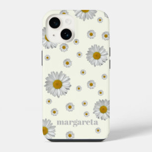 Funda Para iPhone 14 Cute Retro Flor de Margarita con Nombre Marfil