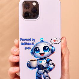 Funda Para iPhone 14 Cute Robot Powered by Caffeine & Code
