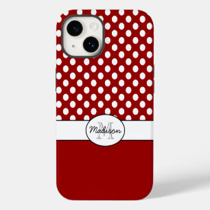 Funda Para iPhone 14 Cute Rojo Blanco polka puntos patrón retro Monogra