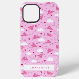 Funda Para iPhone 12 Pro Max Cute San Valentín Avión Volando Corazones Rosados 